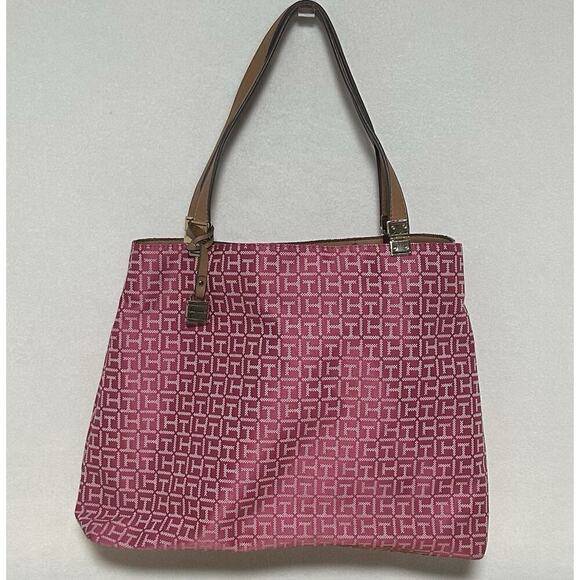 Tommy Hilfiger Handbag Purse Fuchsia Pink Lock Accent Tote Double Shoulder Strap - Picture 1 of 9